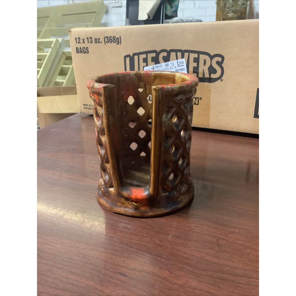 Vtg‎ 1971 Glazed Pottery Gold Orange Brown Stacking Ashtrays Holder 4.5”x3.75”